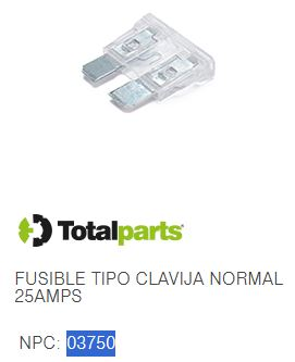 FUSIBLE TIPO CLAVIJA NORMAL 25 AMPS (Transparente)