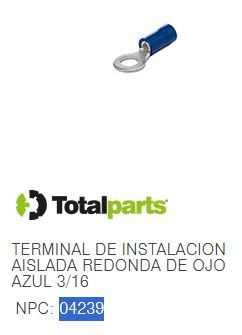 TERMINAL DE INSTALACION AISLADA REDONDA DE OJO AZUL 3/16"