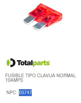 [FC10] FUSIBLE TIPO CLAVIJA NORMAL 10 AMPS (Rojo)