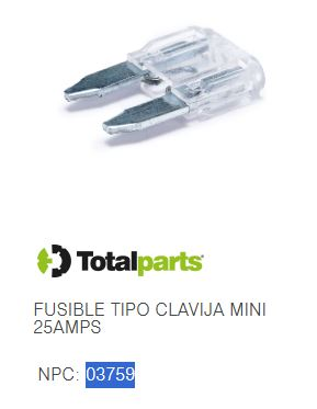 [FC25CH] FUSIBLE TIPO CLAVIJA MINI 25 AMPS (Transparente)