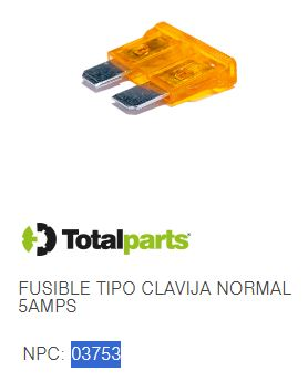 [FC05] FUSIBLE TIPO CLAVIJA NORMAL 5 AMPS (Amarrillo)